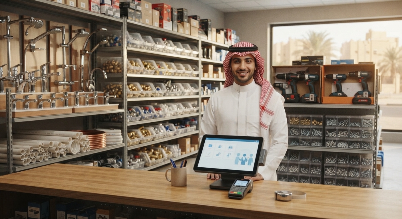 داخل محلّ أدوات سباكة مرتّب الرفوف